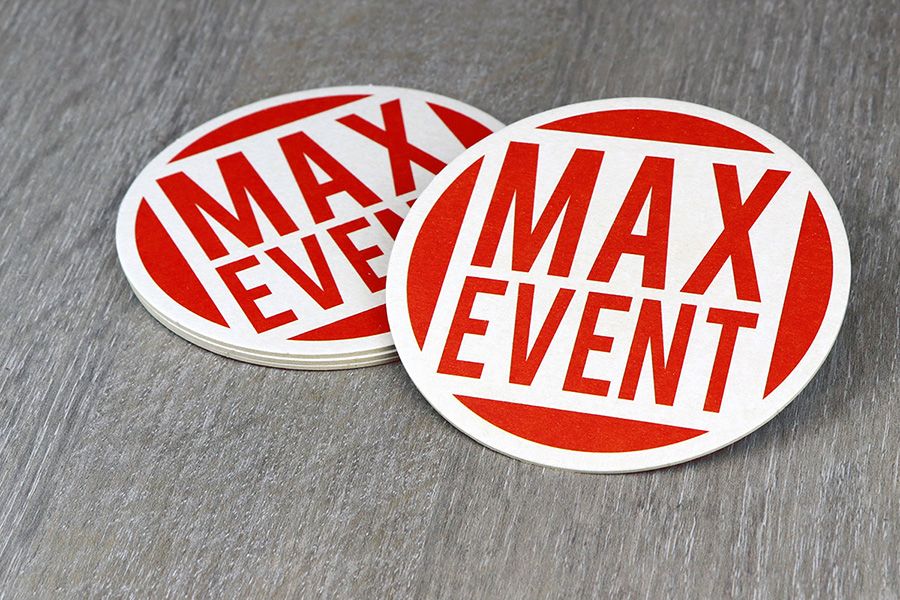 ronde bierviltjes met opdruk van Maxevent.
